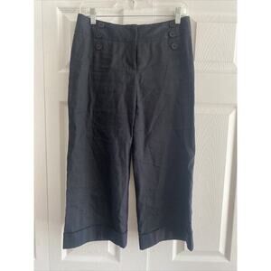 Classiquest Entier Nordstrom Navy Linen Blend Dress‎ Pants Size 2 Wide Leg Crop